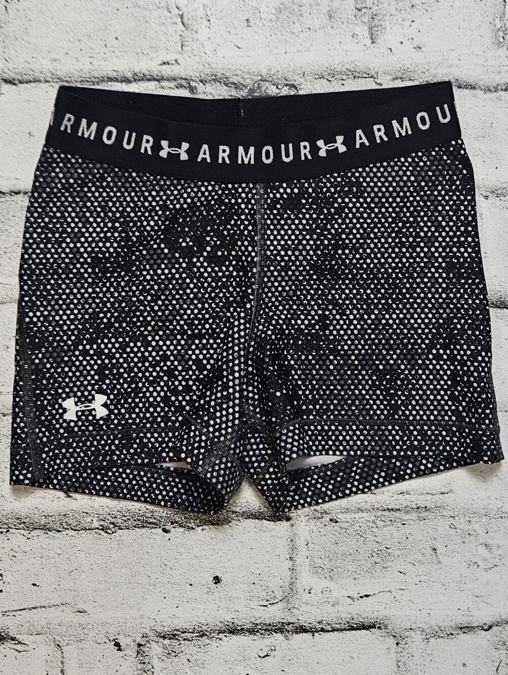 Under Armour HeatGear Compression Shorts Black White Dot Print Youth SM